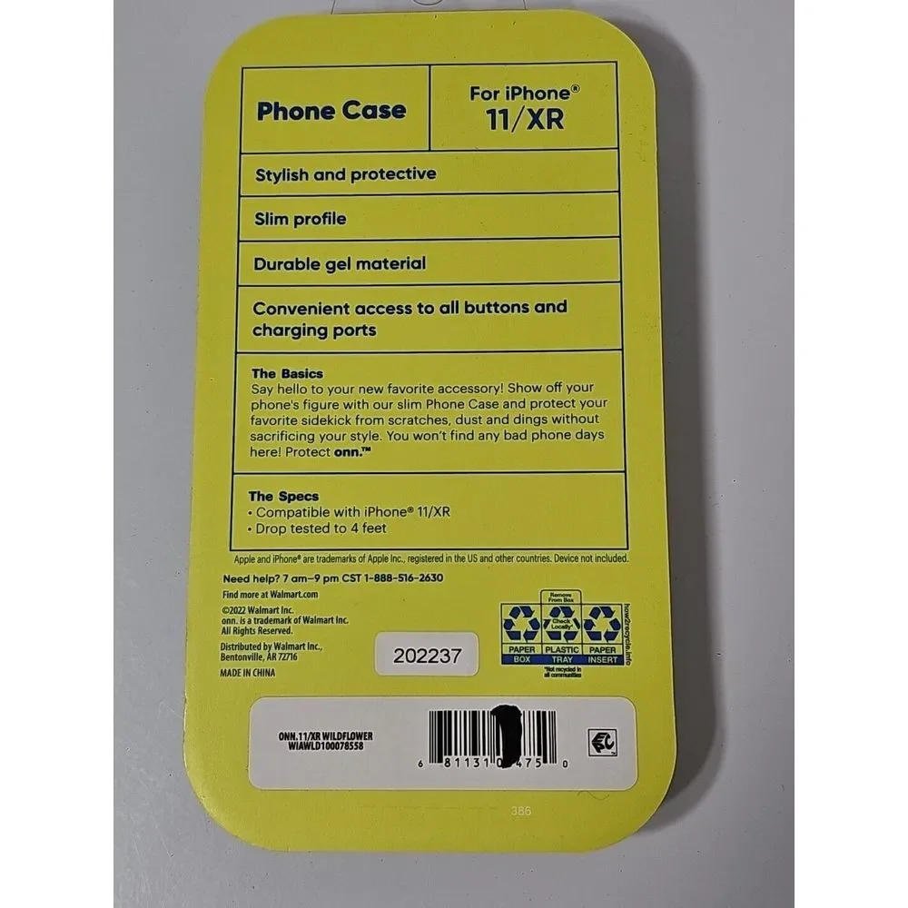 onn. iPhone Phone Case 11 / XR Pro Durable Gel‎ Floral Print Cellphone Protector